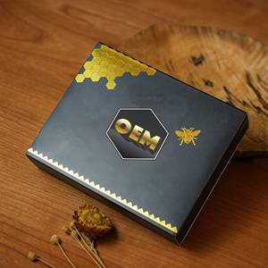 Boîtes de présentation de miel ETU les plus vendues pour miel de ginseng VIP, boîtes gaufrées avec revêtement UV, emballage noir pour miel VIP - Product Image 1