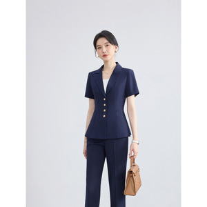 Women's Suit Set Gray Short Sleeve Blazer Pants Office Lady Anti-Wrinkle Daily Commute Interview Formal Wear - Product Image 2
