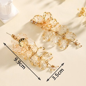 Nouvelles Boucles d'oreilles pendantes à fleurs à franges pour femmes, style transfrontalier Europe-États-Unis, haute couture, plaqué or, alliage de zinc, zircon, de niche - Product Image 3