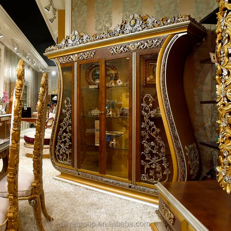 AA33-1-Luxury Dining Room Wine Cabinet/Display Cabinet, Baroque Style Four Door display cabinet with glass doors
