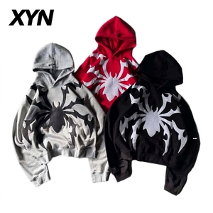 Felpa con Cappuccio Corta Streetwear con Stampa Ragno Y2K Goth Oversize con Spalle Cadenti, Pullover Casual Unisex - Product Image 4