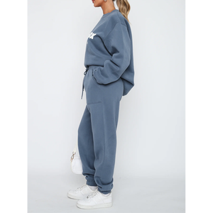 Venta al por mayor de chándal personalizado de manga larga Deporte <span class=keywords><strong>Gimnasio</strong></span> Fleece Pullover Plain Crop Top Oversize Mujer Sudadera Conjunto - Product Image 3