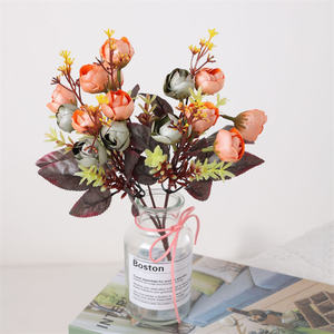 Centrotavola nuziale piccola seta fiori rosa Bouquet 15 teste artificiali piccolo cespuglio di Rose - Product Image 6