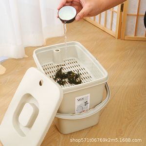 Tea Waste <b>Bucket</b> <b>With</b> <b>Lid</b> Square Plastic Tea Dregs Filter Drain <b>Bucket</b> For Tea Water Storage Cream White Color - Product Image 3