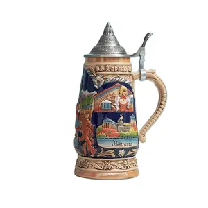 Beer Stein German Beer Stein Ceramic Beer Mug Handmade Cup Tankard Petwer Lid Germany CoatsのArms Relief Gifts