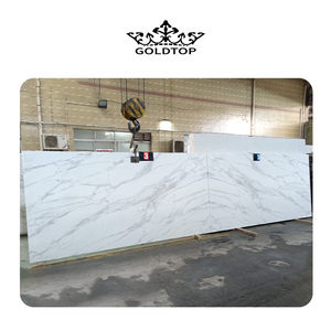 Goldtop 7002 Calacatta Crema PD แผ่นควอตซ์พิมพ์ลายทันสมัยพื้นผิวหินหรูหราสำหรับเคาน์เตอร์ครัวโรงแรมการตกแต่งผนัง - Product Image 4