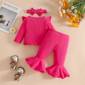 Ensemble de vêtements pour tout-petits filles 0-3 <span class=keywords><strong>ans</strong></span> Automne/Hiver 2025 : Haut décontracté à manches longues à motif floral, <span class=keywords><strong>pantalon</strong></span> évasé et bandeau à nœud - Product Image 3