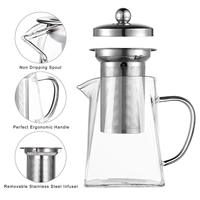 Théière spéciale de 450ml 15oz en gros théière en verre carré en borosilicate chaud avec infuseur en acier inoxydable
