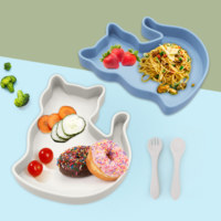 Ensembles d'alimentation mignons pour enfants, bols incassables en forme de chat et de cochon, plaque d'aspiration en silicone avec couleur personnalisée pour bébé