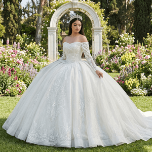 Wx152 Elegant Ball <b>Gown</b> Wedding Dresses for <b>Bride</b> Long Sleeves Bridal Skirt for Bridal Wedding Lace-Up Jancember - Product Image 1