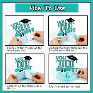 8 Pezzi Centrotavola a Nido d'Ape per Laurea, Decorazioni per Feste di Laurea Teal, Classe 2026, Topper da Tavolo 'Ci Siamo tanto orgogliosi di te' - Product Image 3