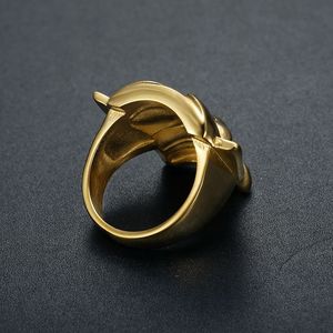 Bague pour homme en acier titane plaqué or, design masque, bijoux rétro, cadeau - Product Image 3