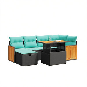 Conjunto de Sofás de Patio de Ratán Sintético con Cojines de Almacenamiento, Muebles de Exterior Rectangulares Marrones Multifuncionales Tipo Standing - Product Image 1