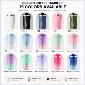 Custom logo 12oz 17oz Insulated Travel Coffee Mug Spill Proof Leak Proof Stainless Steel Reusable Coffee Tumbler <b>Cups</b> with Lid - Product Image 6