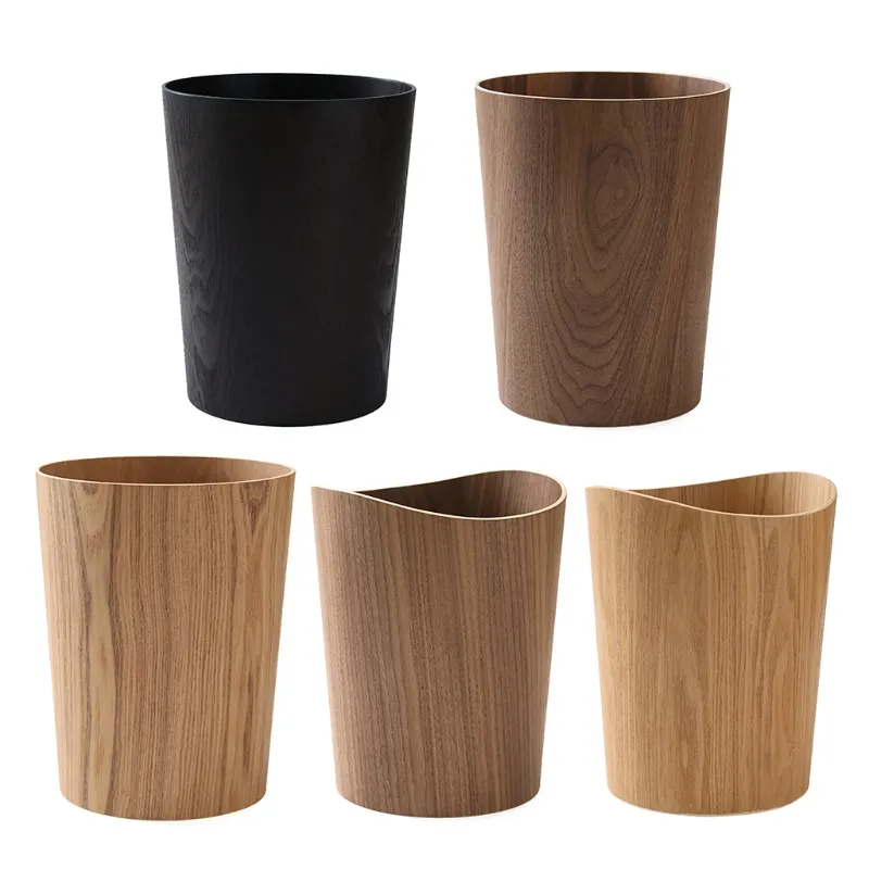 Cubo de basura de madera MDF de estilo nórdico Natural de lujo, cubo de basura, cesta de basura para el hogar, oficina, cocina, baño