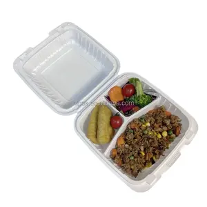 Sinh thái thân thiện có thể tái chế Togo hộp 8x8x3 inch 3 ngăn thực hiện nhựa tấm vỏ sò container
