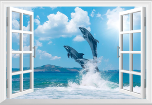 Fausse fenêtre autocollant mural-Ocean Dolphins Faux fenêtre murale <span class=keywords><strong>pour</strong></span> décoration murale, <span class=keywords><strong>stickers</strong></span> muraux à coller et à décoller - Product Image 2