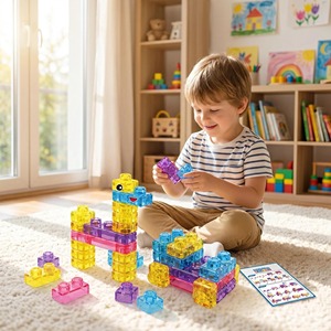 EPT 40PCS Blocs de construction en gelée sans douleur, jouets sensoriels souples pour tout-petits, ensemble d'empilage Montessori en caoutchouc souple translucide, animaux - Product Image 2
