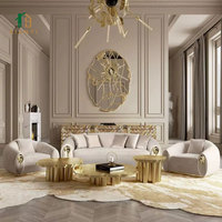 Ensemble de canapés sectionnels de luxe en tissu nubuck européen, design en forme de C, meubles de salon rectangulaires, rembourrage en éponge, pieds en laiton