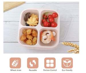 Finorder Lot de 6 Boîtes à Bento Classiques Micro-ondables en Fibre de Paille de Blé à 4 Compartiments, Réutilisables, avec Couvercle Rabattable Anti-Poussière - Product Image 2