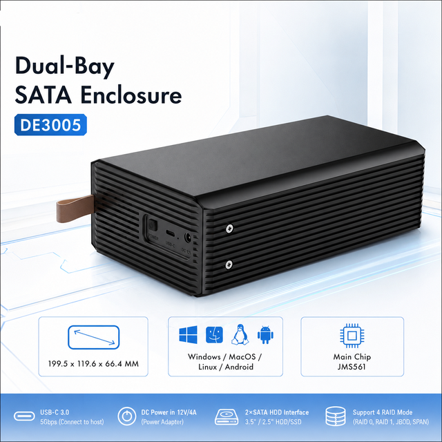 Dual Bay External Hard Drive Enclosure USB C 5Gbps 3.5 2.5 SATA HDD SSD Aluminum RAID Array Storage Cabinet Case