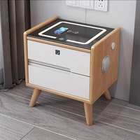 Mesita de Noche Moderna de Madera con Carga Inalámbrica, Luz LED y Dos Cajones para Dormitorio de Hotel o Apartamento