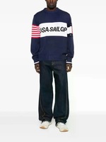 Herren 100% Baumwolle Intarsia-Pullover USA Sail GP Grafik Nautische Sportbekleidung Jacquard Gestrickter 3D-Buchstaben Rundhals-Pullover Winter
