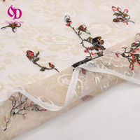 Tissu brodé haut de gamme à perles et tubes avec sequins multicolores de 3 mm + 5 mm, motif floral, gaze double couche pour robes de banquet