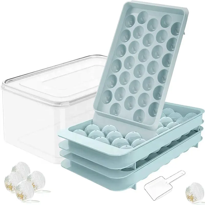 Vòng bóng Khay đá nhựa ICE CUBE khuôn tủ lạnh Ice Ball khuôn với nắp