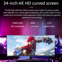 34inch Curved Computer Monitor Gaming Gamer 4K 3440x1440 Resolution Monitor 180Hz