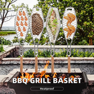 Panier de cuisson en fil d'acier inoxydable pour barbecue avec poignée en bois, facile à nettoyer, résistant à la chaleur, pour grillades de poisson, cuisine extérieure - Product Image 2