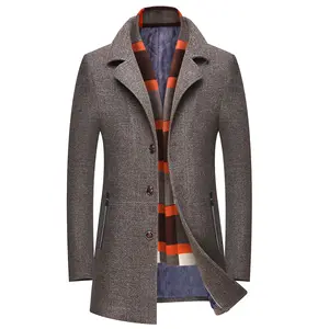 2022 Classic Single Breasted Woolen Overcoat Warm Winter Mens Long Trench Wool Coat
