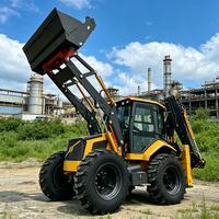 Excavator Loader Multifungsi 4x4 Mini Loader Backhoe Loader dengan Bucket 2-in-1 untuk Menggali dan Menggenggam