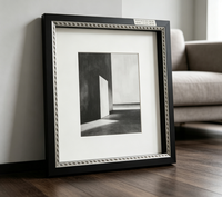 Moulure de cadre photo en bois de pin importé 24 mm noire avec profil en corde argentée pour décoration murale de galerie d'art