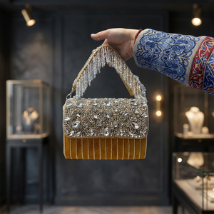 Elegante Bolso de Mano con Cuentas y Decoración de Perlas y Cristales, Forma de Media Luna, Cierre Magnético, para Fiestas Nocturnas - Product Image 3