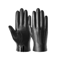 Guanti di alta qualità tutto nero tenere al caldo moda pelle di pecora auto guida guanti in vera pelle da uomo per l'inverno
