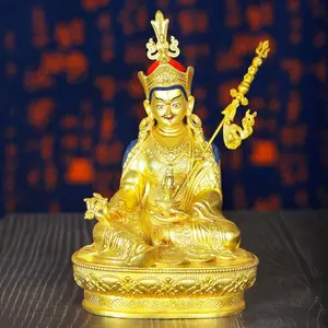 Бронзовый Padmasambhava Будда позолоченный Тибетский Будда изделия 7 дюймов Padmasambhava Будда украшение для дома фэн-шуй 410