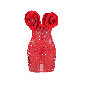 ชุดเดรสผู้หญิงแฟชั่นทรงเข้ารูป ยืดหยุ่นได้ แต่งดอกไม้ คอลึก ประดับมุก สไตล์เซ็กซี่ - Product Image 4