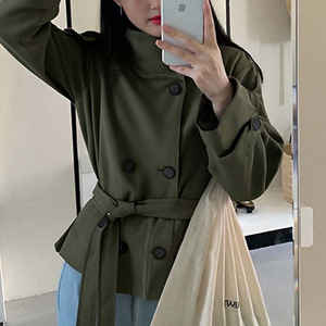 Manteau <span class=keywords><strong>trench</strong></span> pour femme, veste courte de couleur unie inspirée des créateurs, vêtements d'extérieur légers - Product Image 3