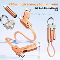 Câble de charge tressé en nylon 4-en-1 avec porte-clés, charge rapide 240W, câble de données 0,12M avec allume-cigare, portable et personnalisable
