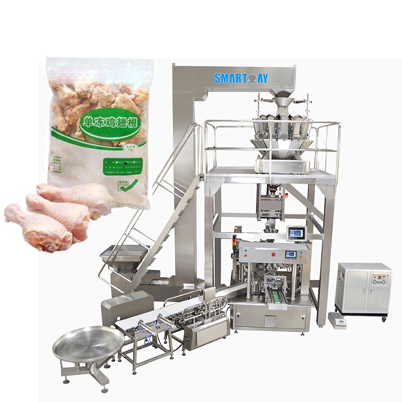 Полностью автоматическая вертикальная упаковочная машина VFFS для взвешивания замороженных продуктов, бройлеров, куриных ног, уток, шеи, упаковочная машина с полиэтиленовой подушкой