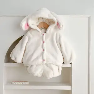 Bebekler ve genç çocuklar için kızın kış 2023 peluş tavşan Set sevimli ve sıcak moda tavşan kürk pijama giysileri