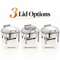 Ensemble de réchauds de buffet ronds professionnels 6L en acier inoxydable avec couvercle martelé, chauffe-plats empilables pour la restauration