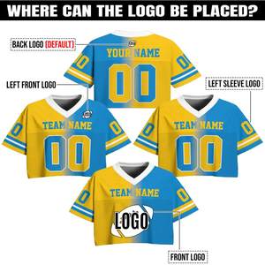 Personnalisé dégradé col en V Football haut court <span class=keywords><strong>maillot</strong></span> personnalisé équipe nom numéro Logo sport fille tenue Cheerleading cadeaux ventilateur chemise - Product Image 2