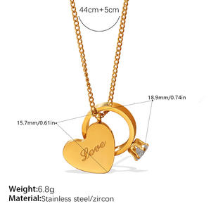 Collier et bague personnalisés en forme de cœur, plaqué or 18 carats, acier inoxydable, CZ, inscription 'Love', bijoux superposés <span class=keywords><strong>pour</strong></span> couples - Product Image 5