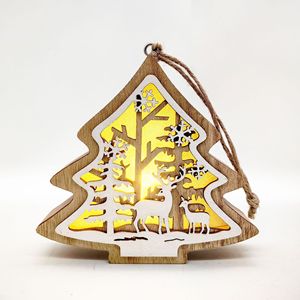 Décoration de Noël en bois avec sapin, Père Noël et rennes, LED jaunes, pour la maison et le bureau, artisanat en buis avec boîtier de commande manuel - Product Image 2