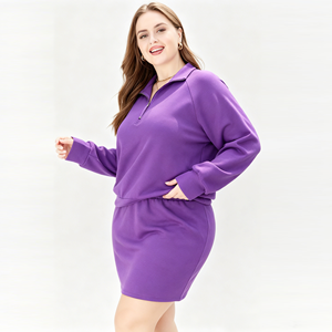 wholesale plus size sweatshirt <b>set</b> Half Zip Pullover & Elastic Waist Skirt <b>Set</b> Women's 2 Piece <b>Knitted</b> Tracksuit - Product Image 2