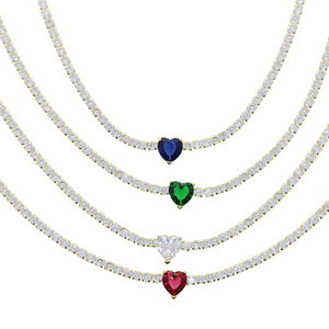 2023 regalo di san valentino sottile catena da <span class=keywords><strong>tennis</strong></span> <span class=keywords><strong>cuore</strong></span> rosso placcato oro ragazza <span class=keywords><strong>collana</strong></span> da donna - Product Image 5
