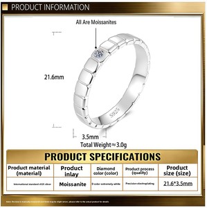 Anillos de Eternidad de Plata de Ley 925 Modernos para Mujer, Anillo de Dedo Íntimo Chapado en Oro de 18K con Moissanita Creada en Laboratorio para Regalo - Product Image 3