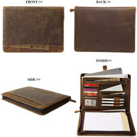 Portefeuille en cuir classeur organisateur de dossiers avec fermeture éclair pour A4/pad Padfolio à fermeture éclair planificateur de documents d'affaires portefeuille en cuir OEM